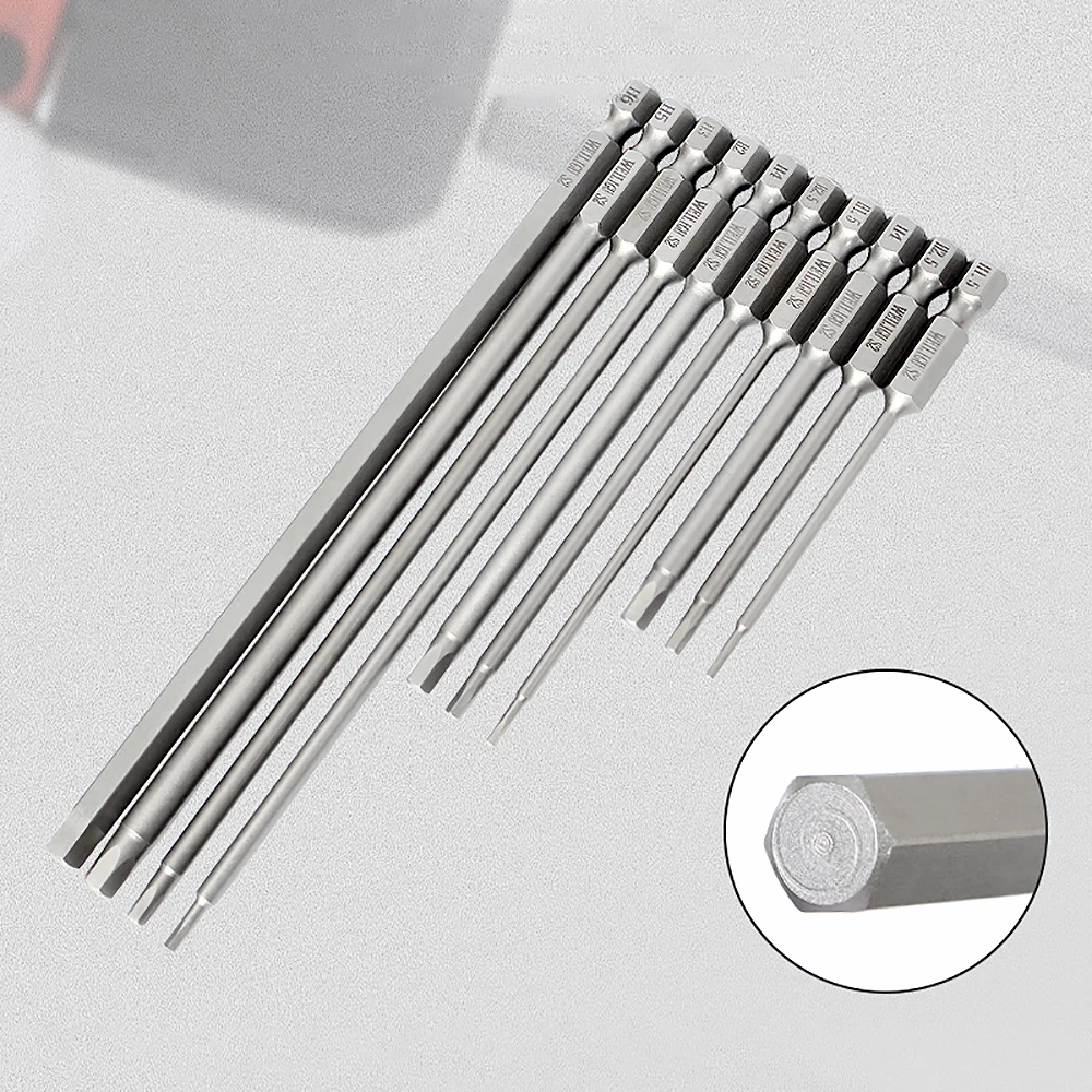 Hex Bit Schroevendraaier H0.9-H14 Set Magnetische 1/4 "Hex Shank S2 Staal 50/65/75/100mm Lange Boren Beveiliging Zeshoekige Bits