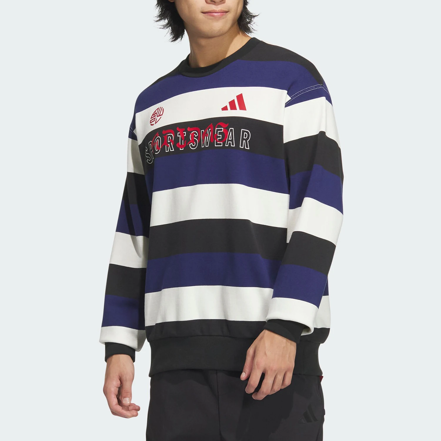 Adidas genuine CM ST SWEAT men's fashionable striped loose sweatshirt JZ4200