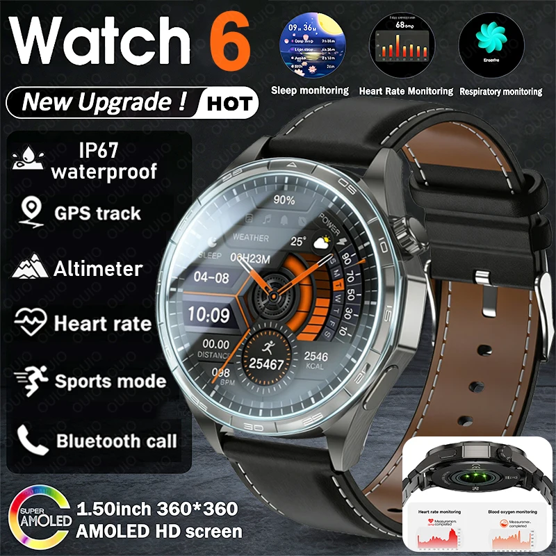 Neue Outdoor Smart Watch Männer 1,50 "HD AMOLED GPS Motion Traject Herzfrequenz Schlaf Monitor Bluetooth Anruf 100 + Sport Smart Uhr