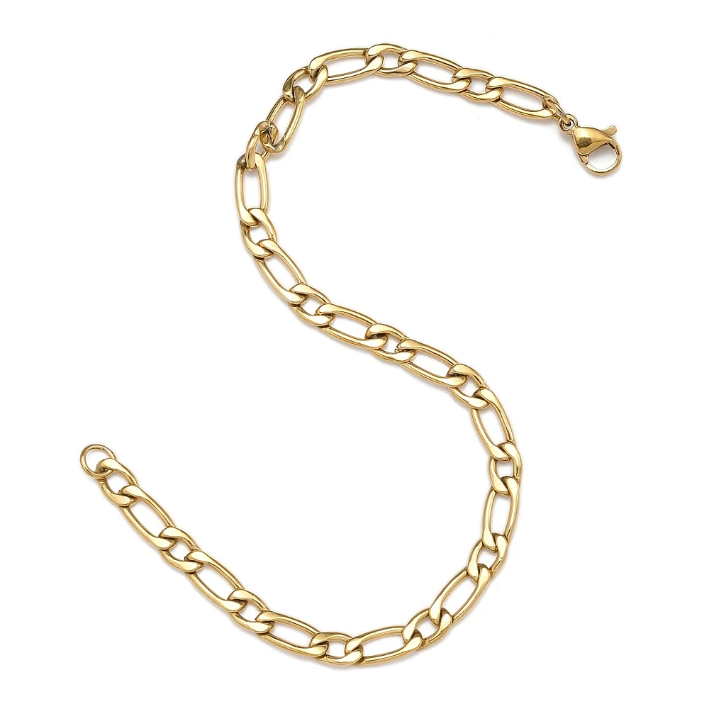 Generic Golden Figaro Chain Bracelet 7-7/8 inch 304 Stainless Steel with Lobster Claw Clasp for DIY Bracelet Necklace Jewelry