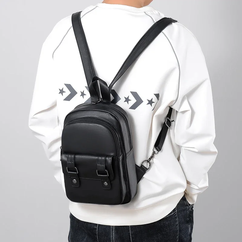 Sac à dos décontracté en cuir PU pour hommes, petit sac de poitrine, sacs à dos à bandoulière pour hommes, bonne qualité, affaires, initié
