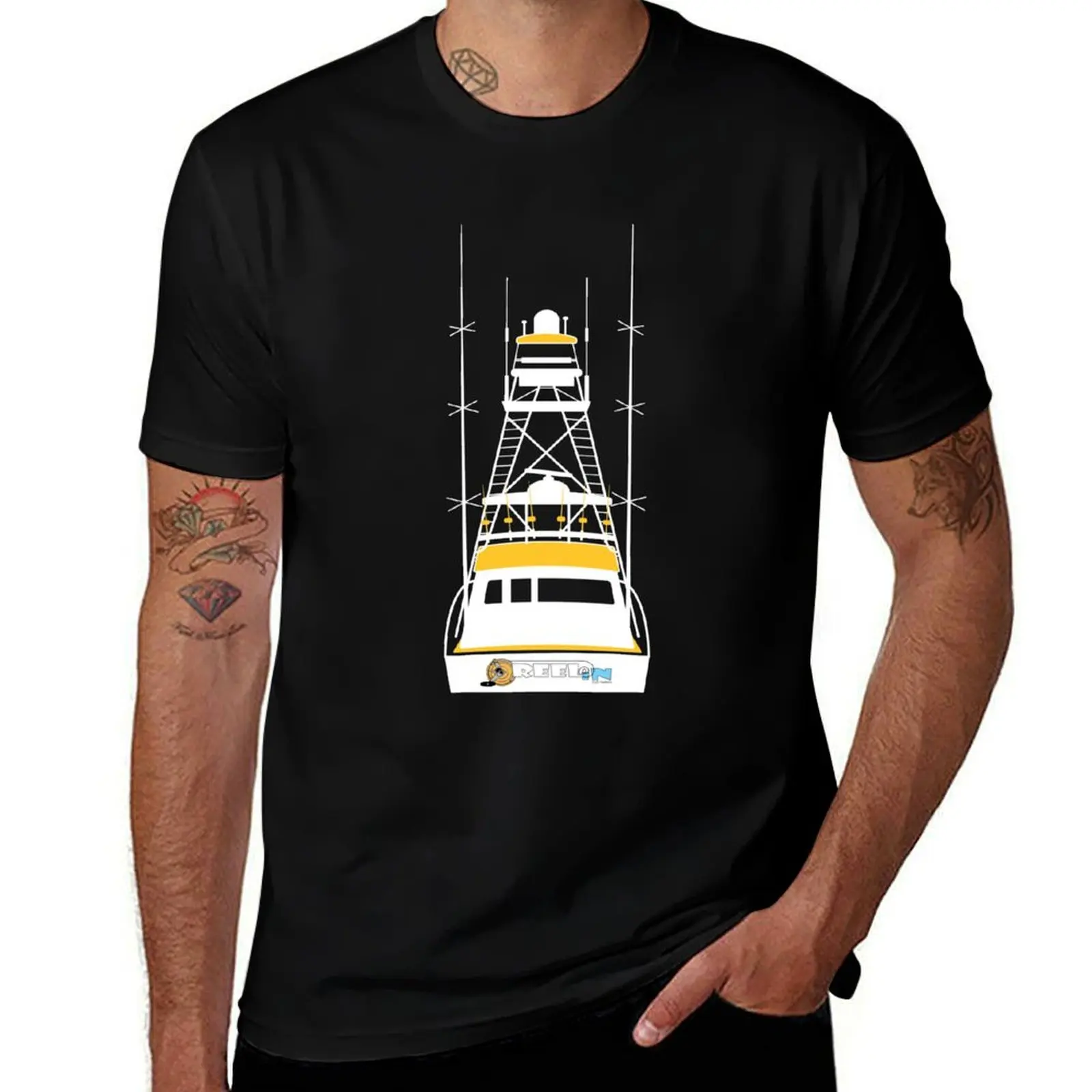Reel In Saltwater Fishing Yacht Design T-Shirt Functional Casual Short Sleeve Tee T-Shirt