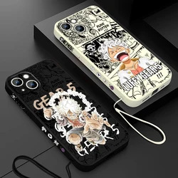 Anime Ones Pieces Luffys 5 Gear per Apple iPhone 15 14 13 12 11 Pro Max Plus 8 7 SE custodia per telefono con corda sinistra liquida Capa Soft Cover