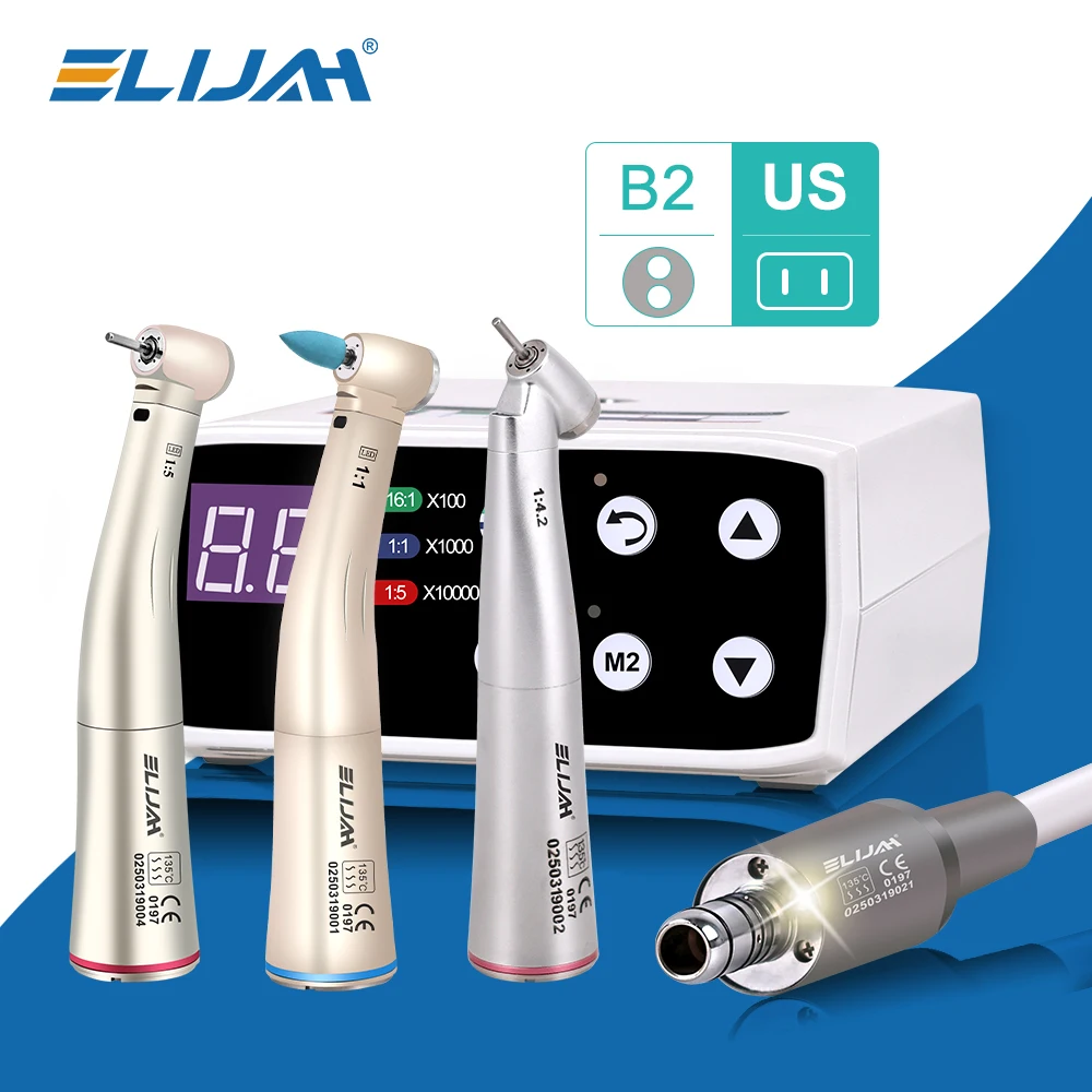ELIJAH Tandheelkundige Borstelloze LED Micro Motor Interne Spray Elektrische Motor 1:1 1:5 Contra Hoek Lage Snelheid Handstuk Tandheelkundige Apparatuur