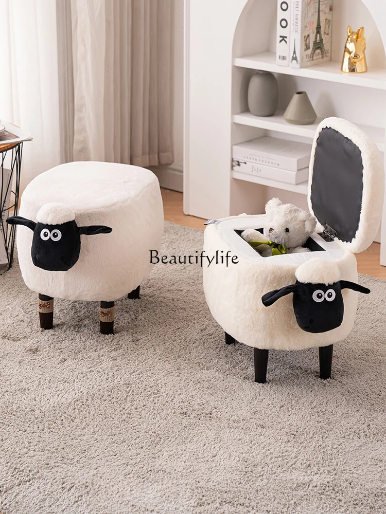 Makeup Stool Household Footstool Storage Solid Wood Removable Washable Creative