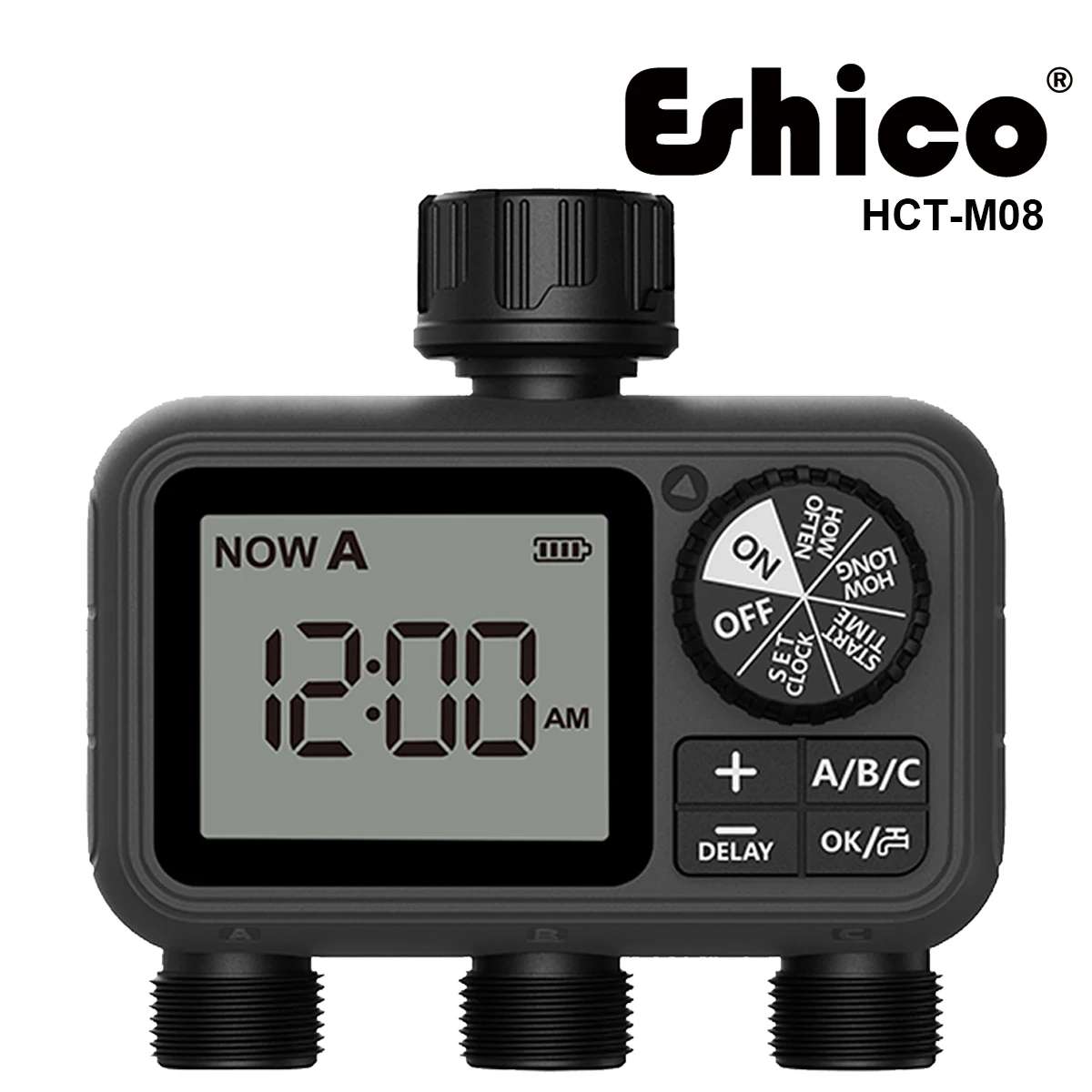 Newest Eshico HCT-M08 3-Outlet Water Timer Automatic/ Manual/ Rain Delay Sprinkler 3P Watering System 3 Zone Garden Tool