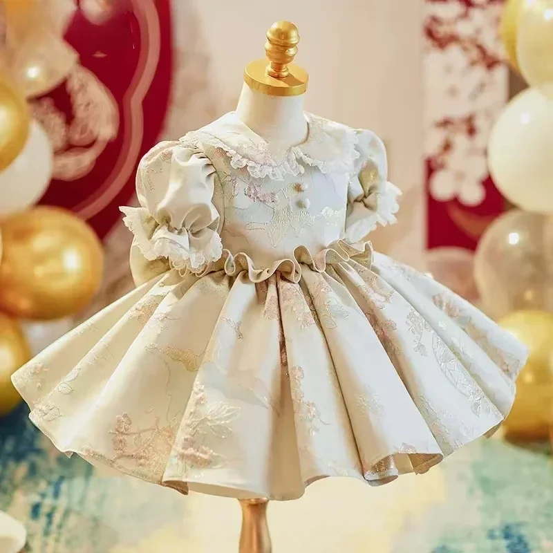 2025 Gala Elegant DressKids Printed Ruched WithBridesmade Vestido Baby Girls Prom Formal ForChildren Pageant Dresses