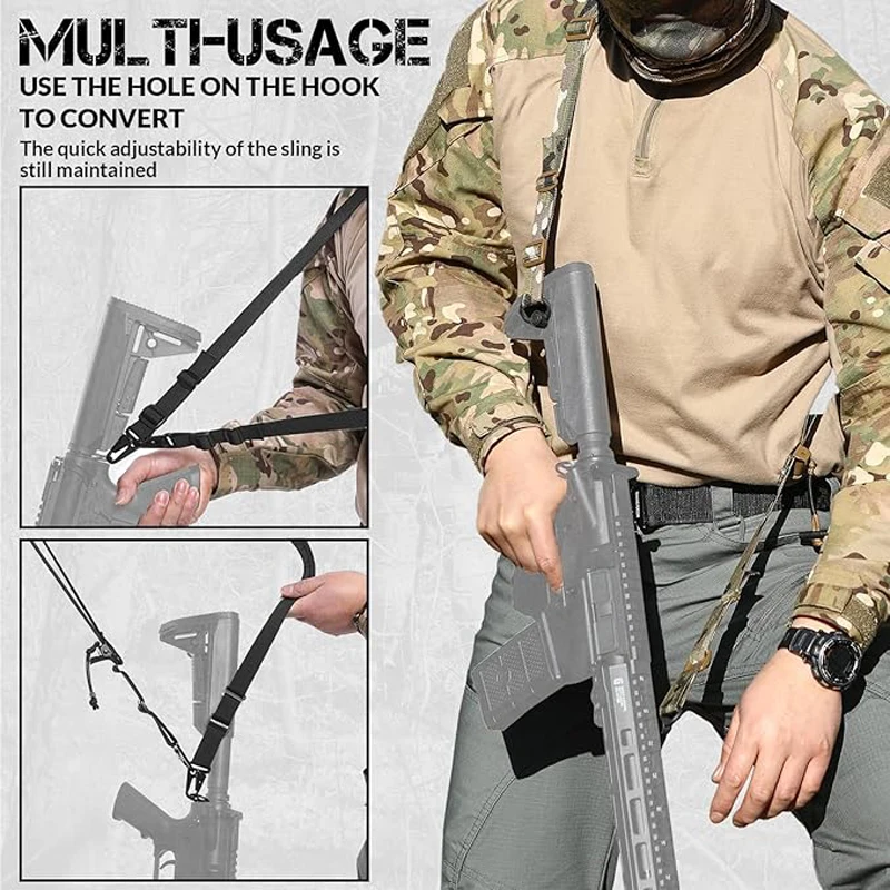 QD 슬링 2 포인트 슬링 회전 HK 후크 소프트 숄더 패드가있는 빠른 조정 건 슬링, 사냥 전술 스트랩 용 라이플 슬링