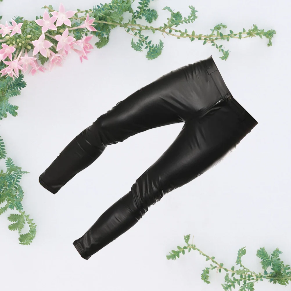 

Мужская мода лаковый вид длинные брюки черный размер Xl эластичный пояс на молнии выпуклая сумка костюм для ночного клуба вечерние праздник