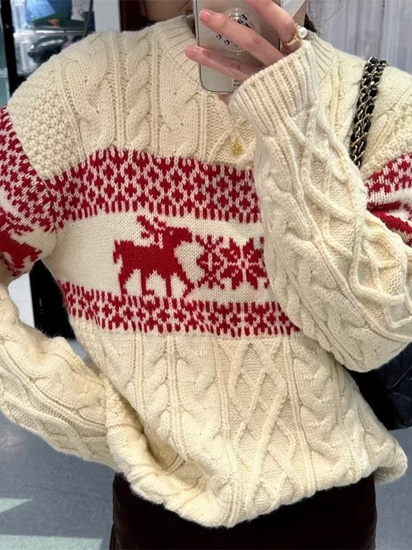 

Loose Fit Cisas Linen Pattern Pullover Sweater Women's Knitted Long Sve round Ne Soft Medium Thin Daily Wear