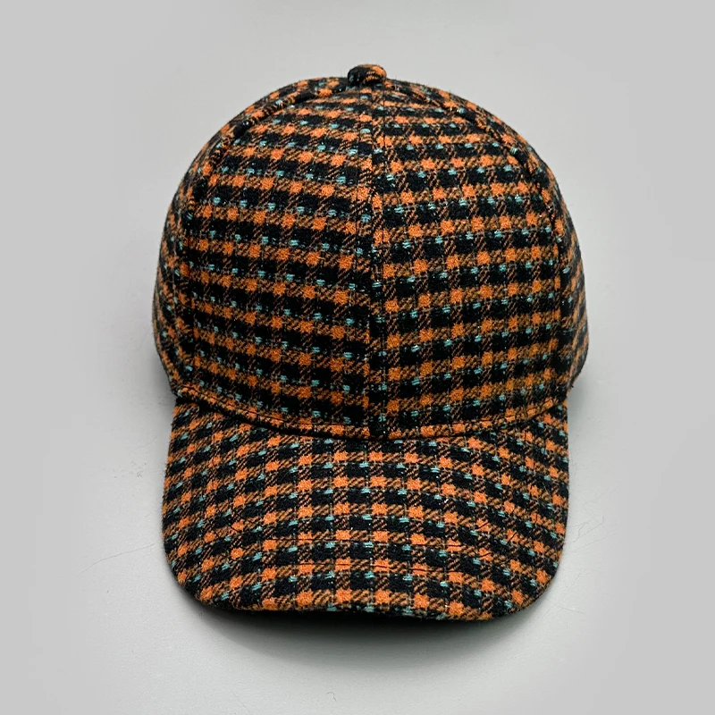 Woolen Cloth Versatile Baseball Caps Autumn and Winter New Men Women Cotton British Style Fashion Casual Retro Check Personal