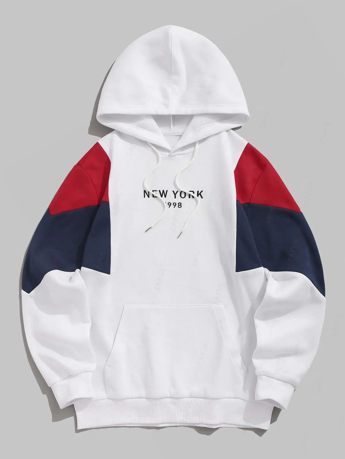 

ZAFUL Men's New York Embroidered Colorblock Fleece-lined Kangaroo Pocket Pullover Hoodie