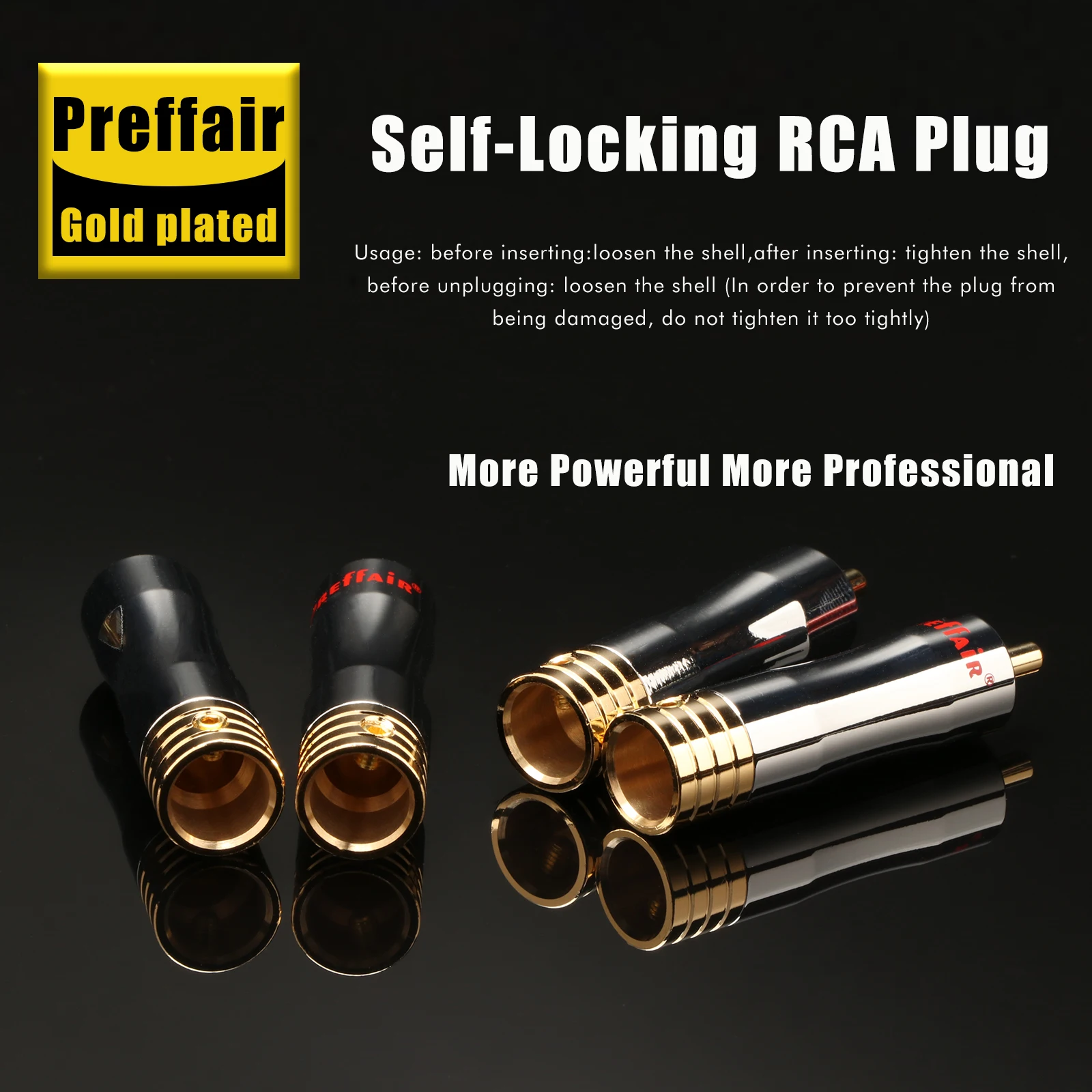 Preffair 4 Pcs R1703 RCA Plug Audio Cable Male Connector Gold plated  for Audio RCA Sockets DIY Signal Cables