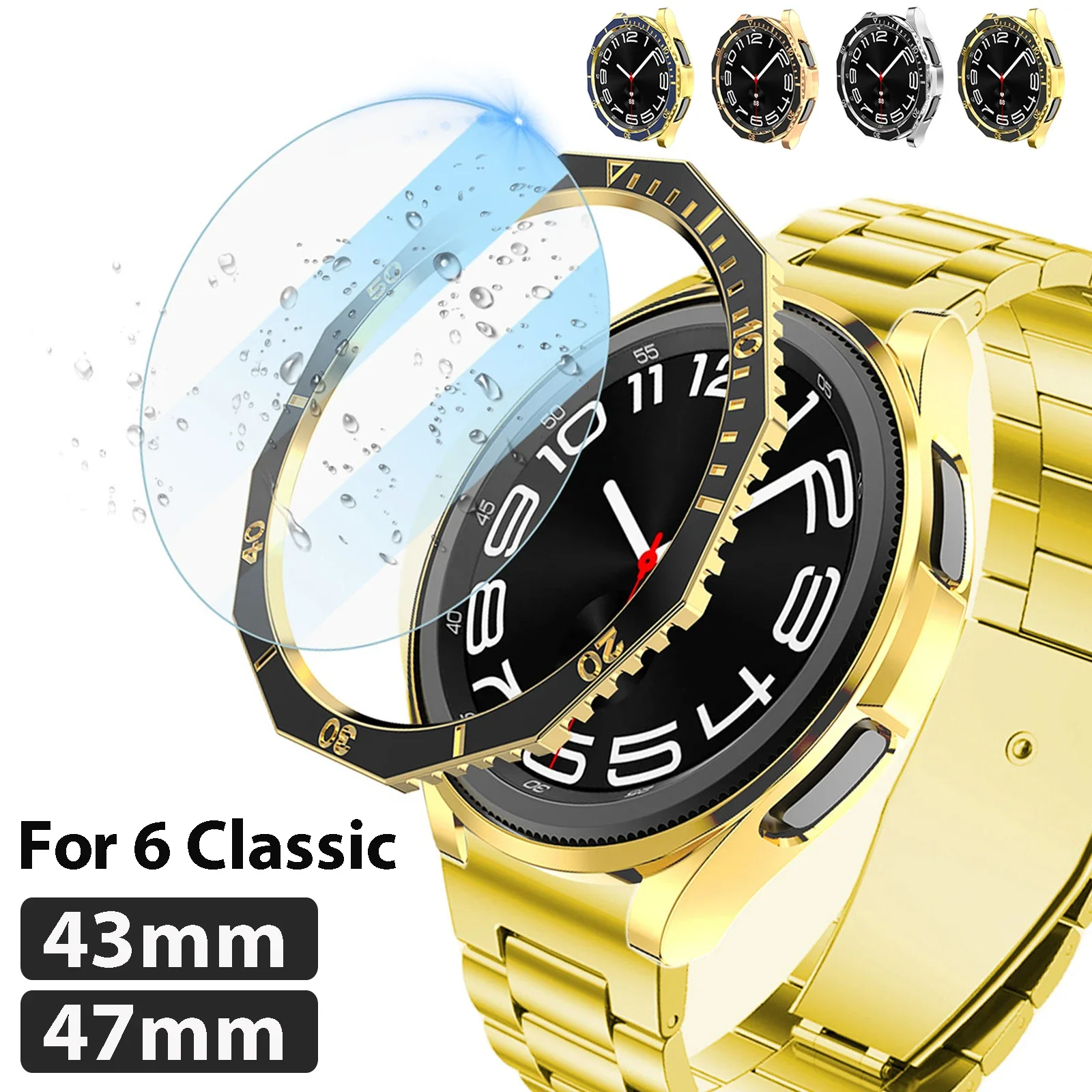 

Bezel Ring+Glass Case For Samsung Galaxy Watch 6 Classic 47MM 43MM Screen Protector Protective Bumper Cover For Galaxy 6 Classic