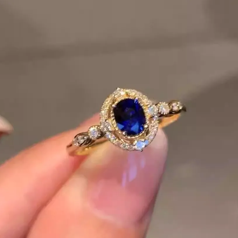 

Кольцо Ele с синим сапфиром, уникальное, высококачественное, настраиваемое по размеру, в стиле ретро, модное ювелирное украшение