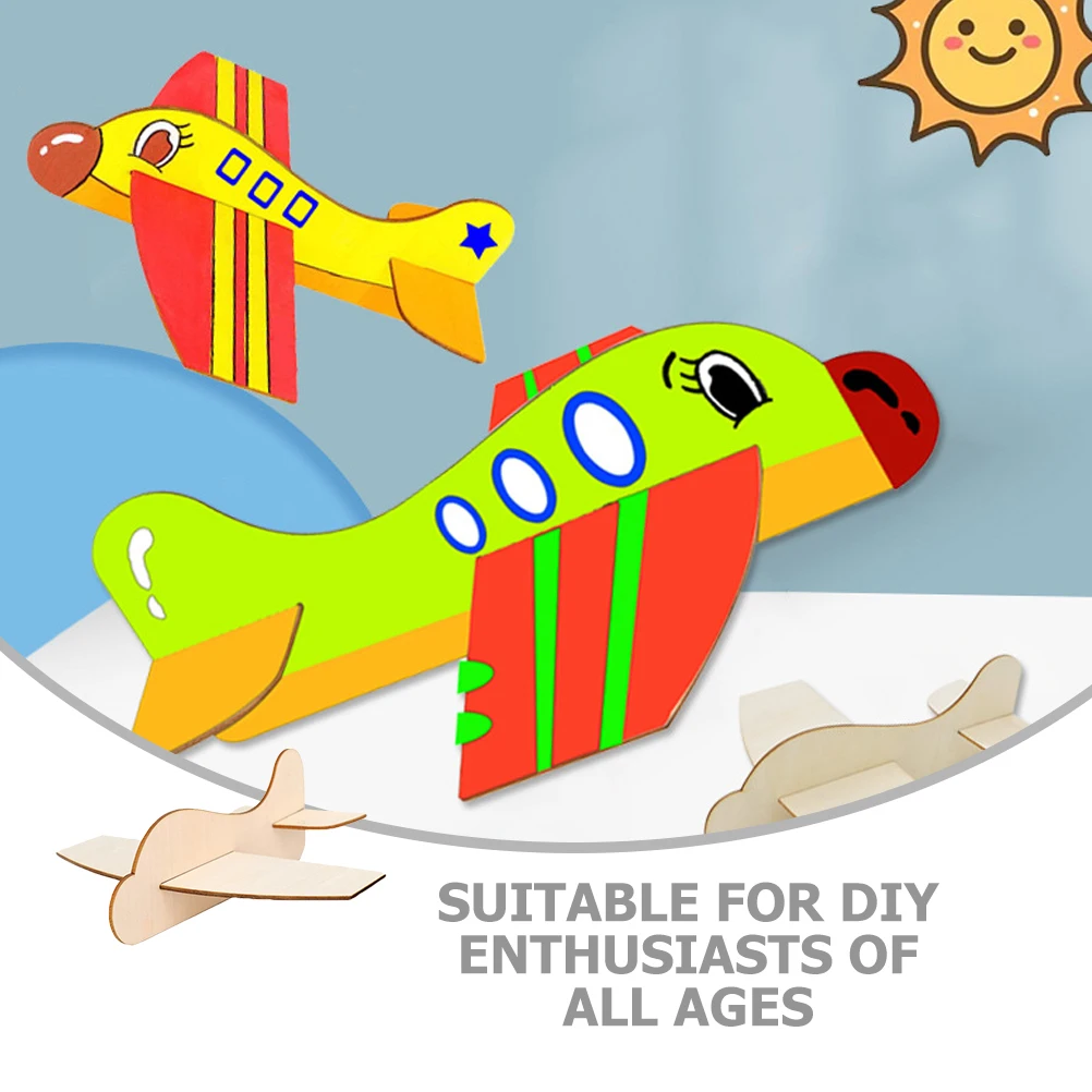

5 Pcs Puzzle Airplane Wooden Aircraft Model Kids Diy Toy Crafts Kit Beige Basswood Unfinished For Child
