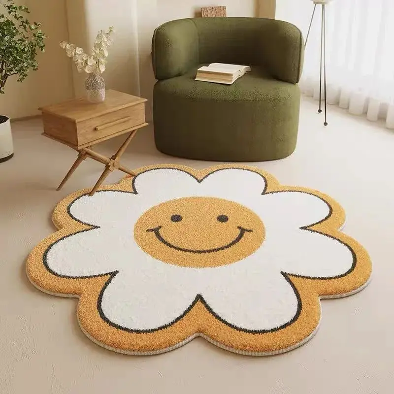 VIKAMA Nordic Imitation Cashmere Carpet Lovely Sun Flower Living Room Coffee Table Mat Special-Shaped Bedroom Bed Blanket