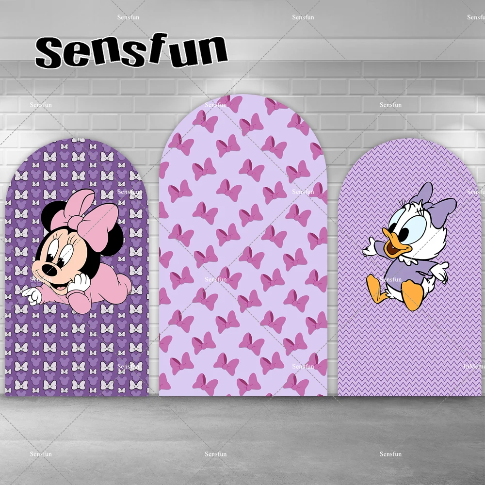 Minnie Arch Backdrop Capa para Baby Shower, Roxo, Meninas Arco, Recém-nascido 1st Birthday Party, Fotografia Fundo, Sobremesa Banner Table