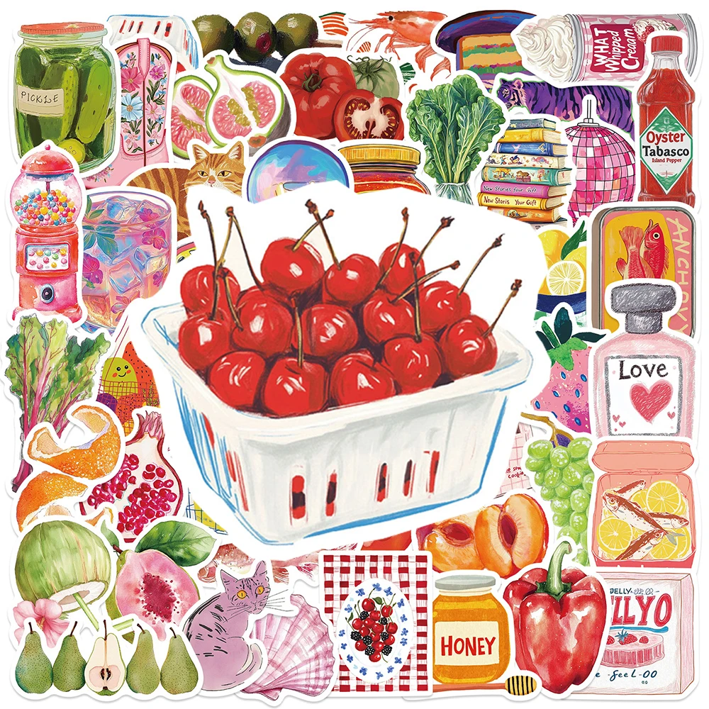 

10/30/50pcs Cute Cartoon Retro Mediterranean Aesthetic Food Stickers Decals Laptop Phone Fridge Creative Decoration Sticker Toys
