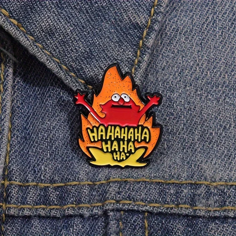 Cute Cartoon Happy Flames „Elmo Hahahaha” Meme Enamel Pin – zabawna metalowa broszka do kurtek, toreb, czapek, modnych akcesoriów