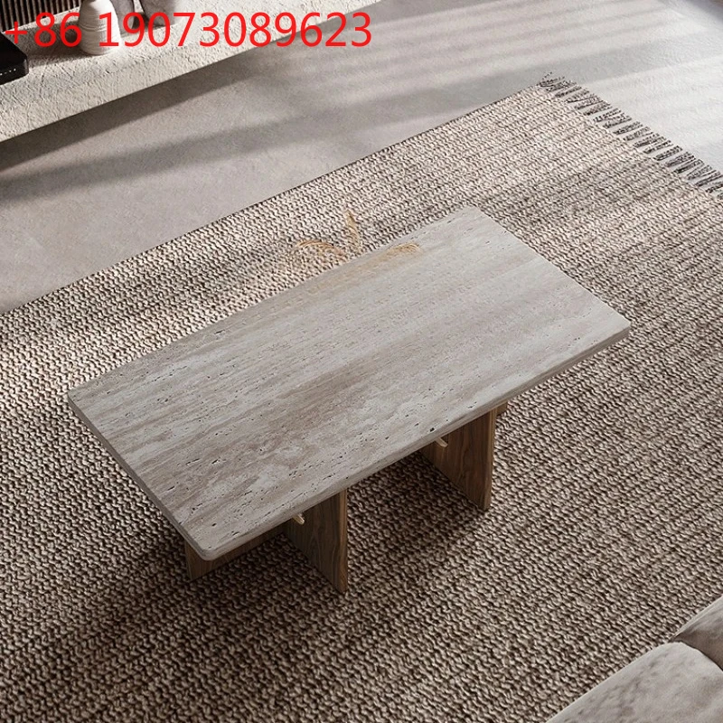 Solid Wood Cave Stone Coffee Table Home Living Room Modern Rectangular