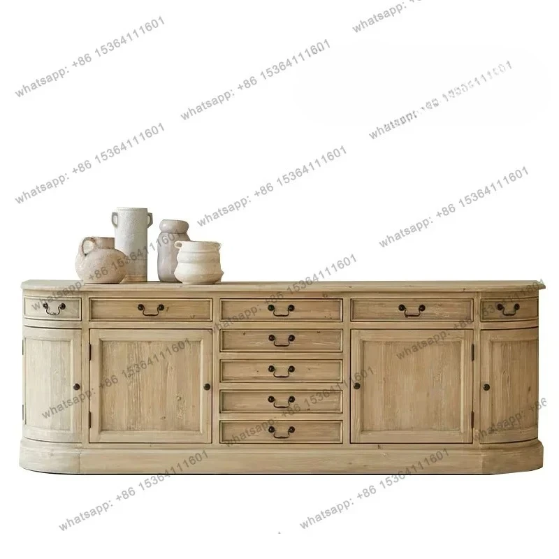 

French solid wood dining side cabinet villa living room floor locker American retro dish storage cabinet