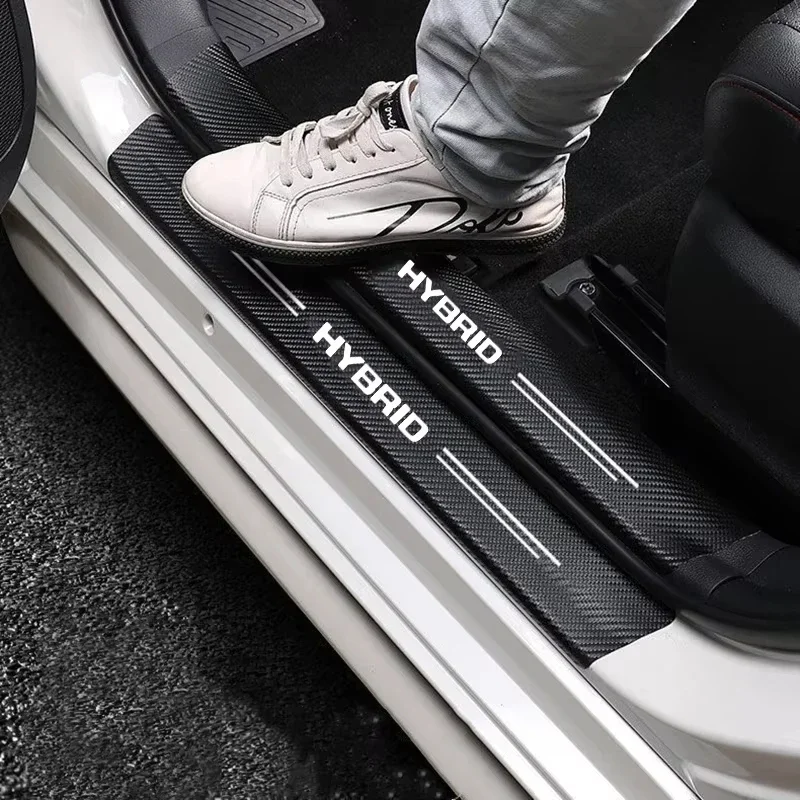 Carbon Fiber Car Door Threshold Protective Sticker for Toyota Prius Camry Rav4 Yaris Crown Auris Hybrid Synergy Drive