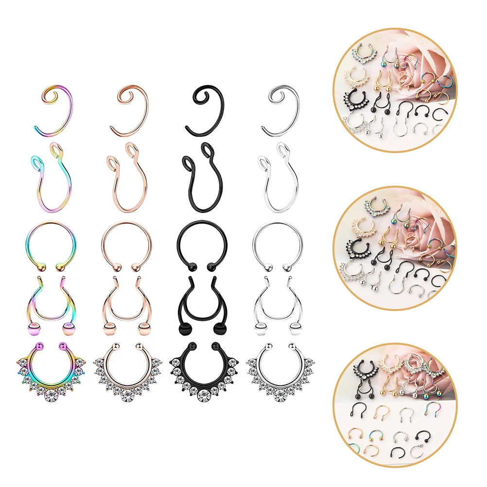 

1 set 1 Set Non-Piercing Nose Ring Stainless Steel Clip Cuff Jewelry Fake Nose Studs For Women Fashion Body Piercing Accessories