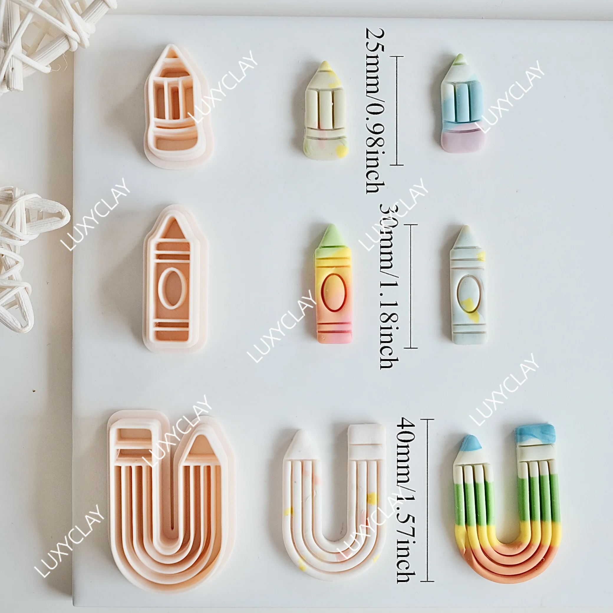 3pcs Stationery Series Clay Molds, Back To School Unique Pencil Shape Polymer Clay Cutters for DIY Jewelry & Earrings Making