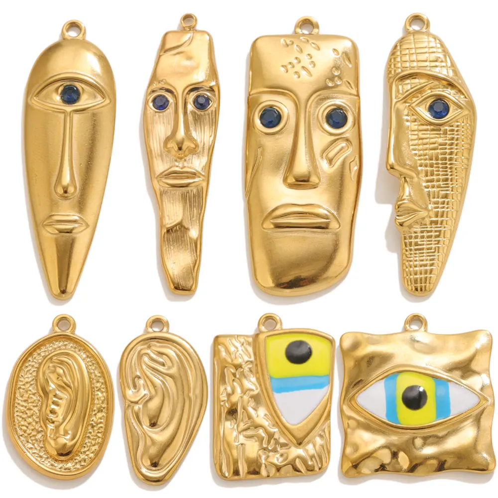 5 Stück Edelstahl-Charms mit abstraktem Gesicht und Teufelsauge für die Herstellung von Halsketten, Vintage-Anhänger, DIY, Punk, kreatives Design – Detail 1