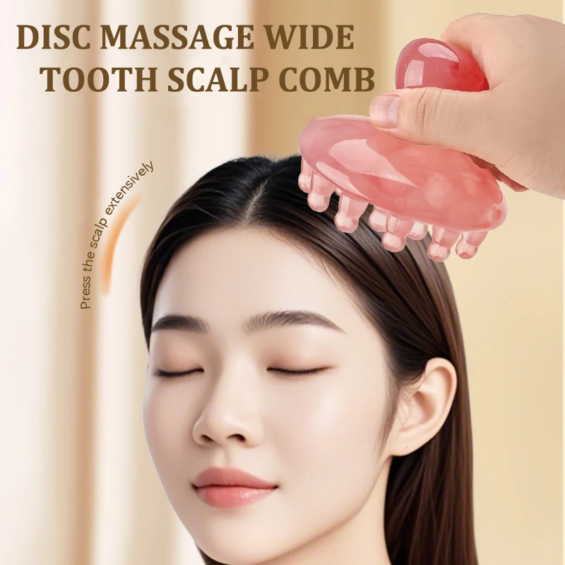 Disco de sándalo, masaje de madera para el cuero cabelludo, peine para el cuero cabelludo de dientes anchos, herramienta para el cuero cabelludo de punta redonda, peine de masaje para el cabello seco y húmedo de mano, punto de acupuntura