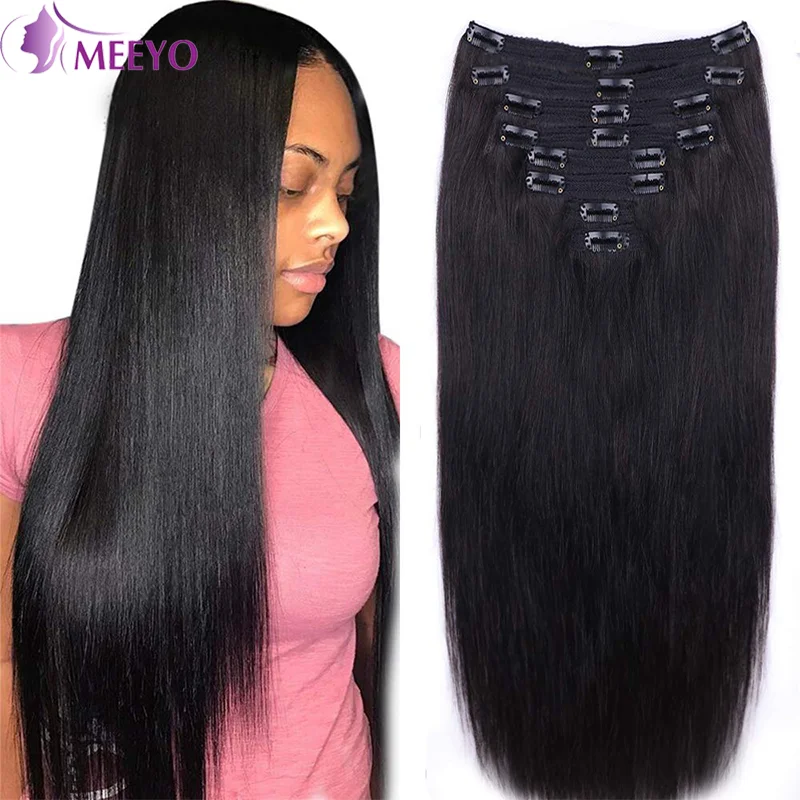 

Clip In Hair Extensions Human Hair Brazilian Remy Straight Hair Natural Black Color 120G 8Pcs/Sets For Women 10 to 26 Inch