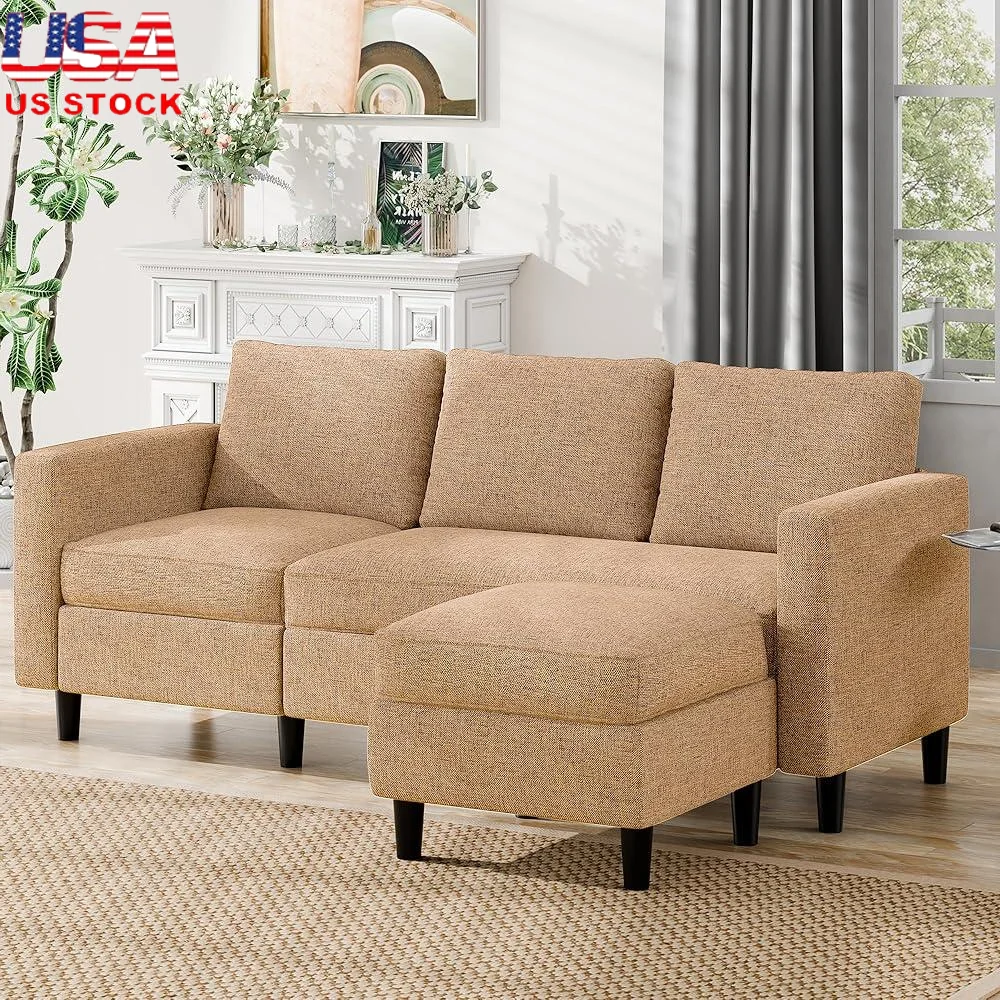 Convertible L Shaped Sectional Sofa Couch with Ottoman Small Space Living Room Sofa Comfortable High Resilience Foam Couch