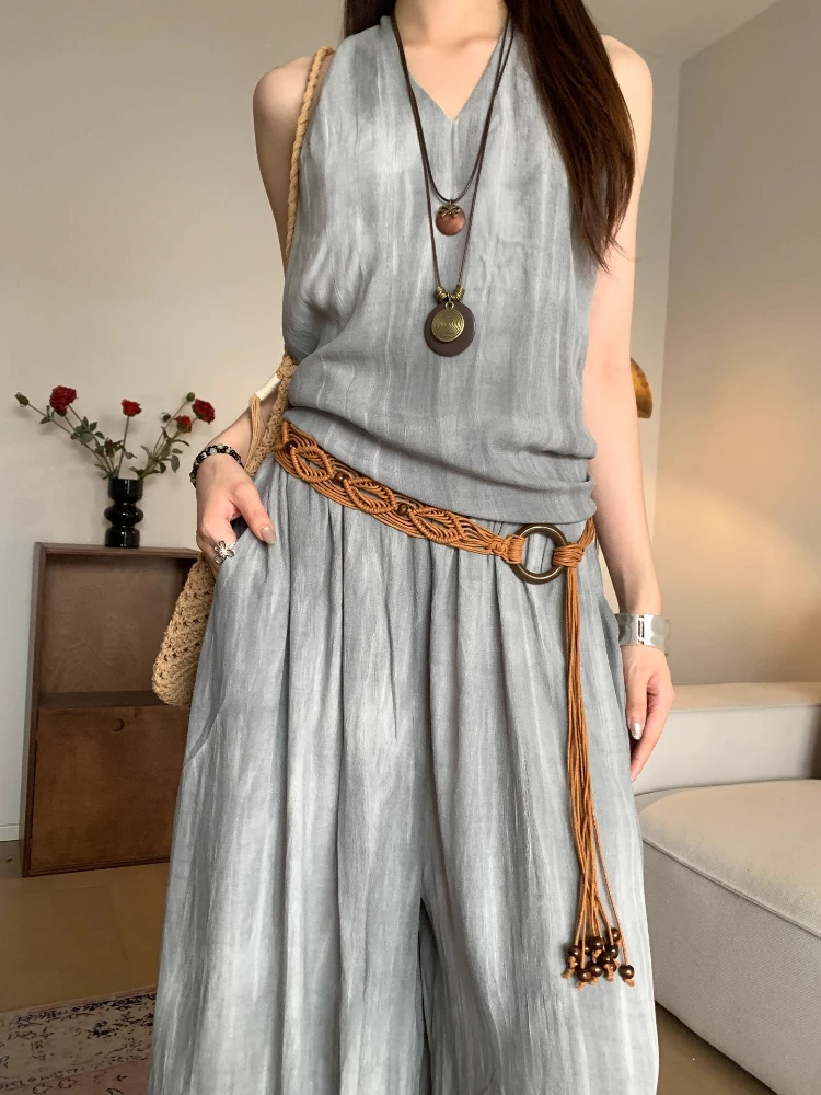 

Богемный пояс ручной работы в стиле маграммы для женщин, винтажное деревянное уплотнительное кольцо с кисточкой из бисера, поясная веревка, декоративный аксессуар для платья