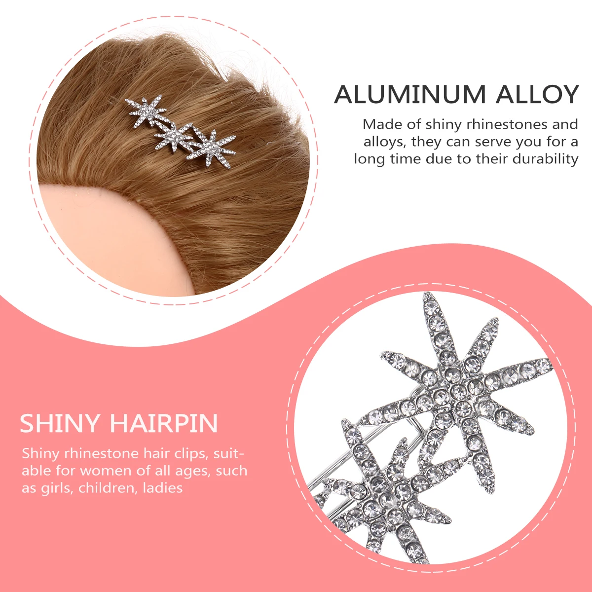 

2 Pcs Snowflakes and Star Hair Clips Unique Accessory Rhinestone Hairpins Women's Fashion Barrettes Alloy Daily
