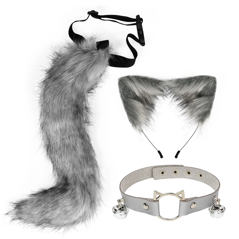 Fluffy for CAT Ears Hair Hoop Bell Leather Collar Animal Tail Set Cosplay Costum Drop Shipping