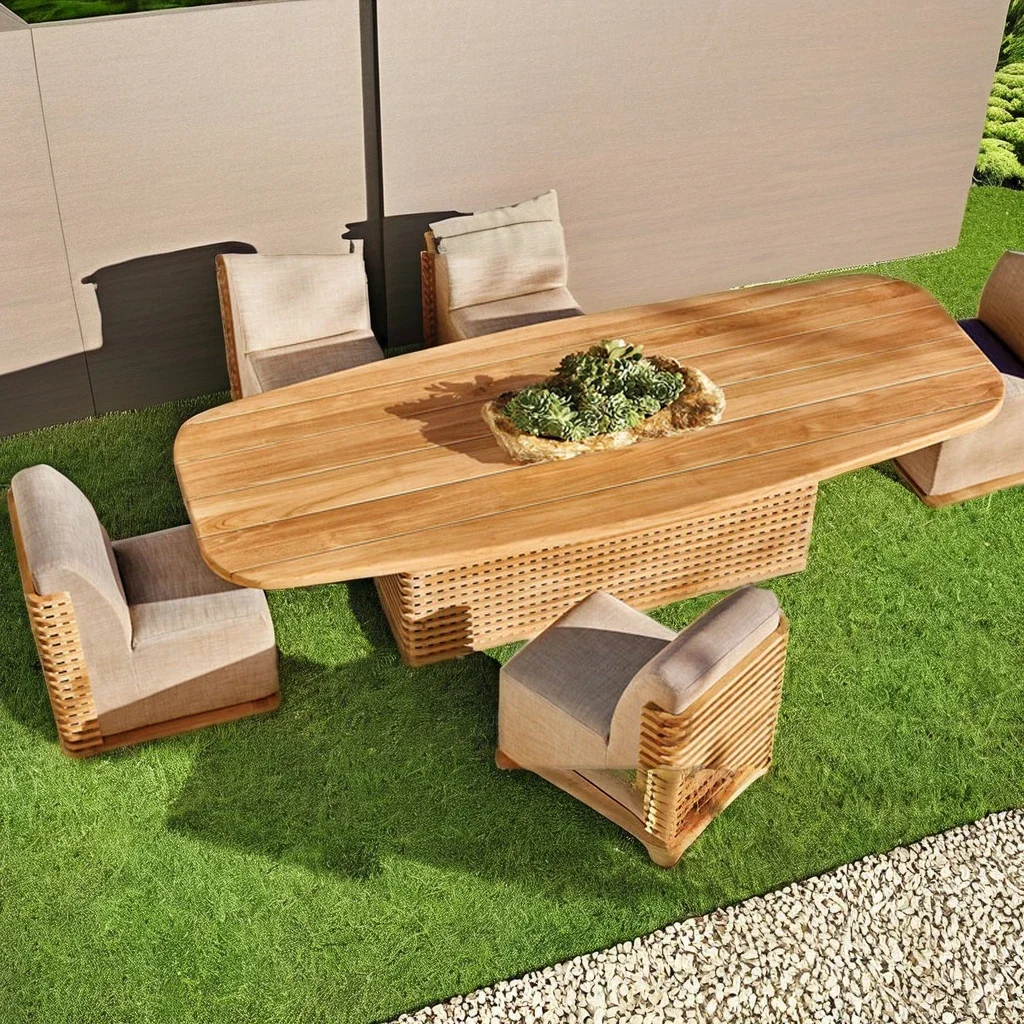 Luxury Teak Furniture Outdoor Teak Furniture Patio Garden Dining Set Solid Wood Dining Table Set