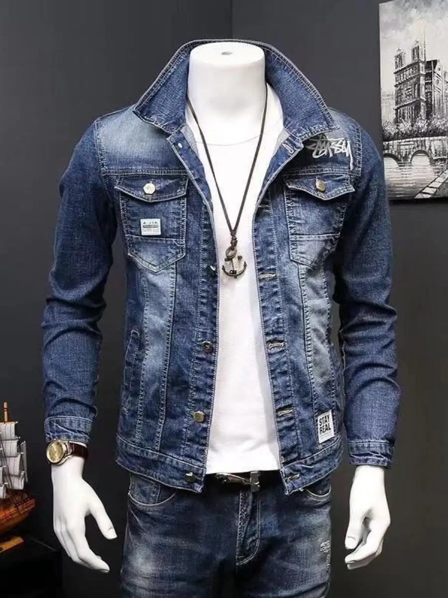 

Мужская джинсовая куртка на весну-осень, новый тренд, брендовая, повседневная, простая, универсальная, зимняя, облегающая, стандартной длины