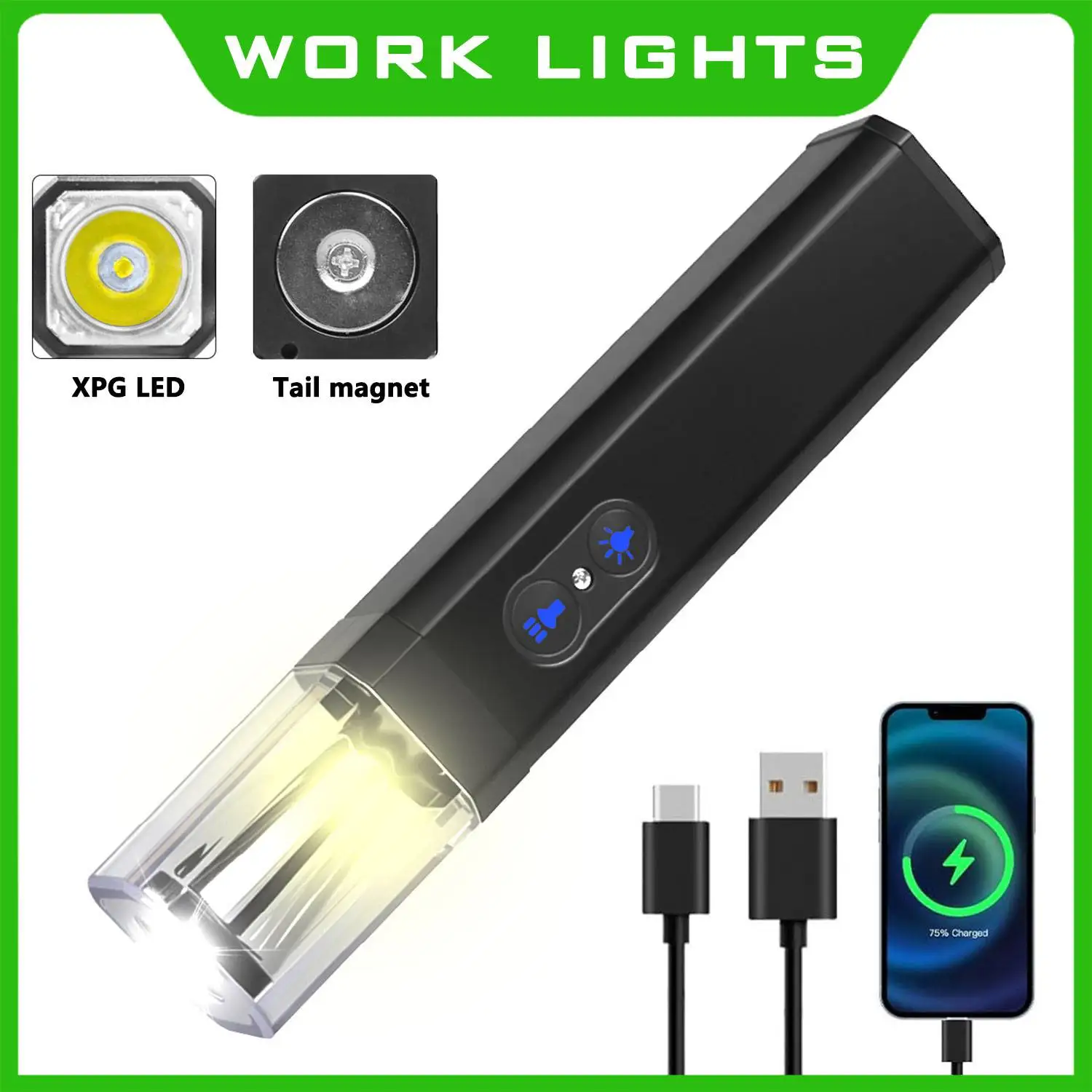 

Multifunctiona Portable Waterproof LED Flashlight High Power TYPE-C Rechargeable Lamp With Power Bank Magnet For Outdoor Camping