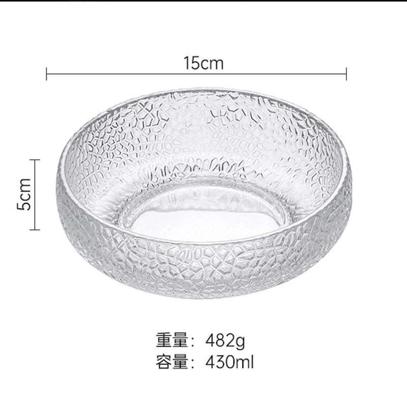 430ml Transparent Japanese-style glass salad bowl Household instant noodle soup fruit bowl creative Nordic dessert tableware