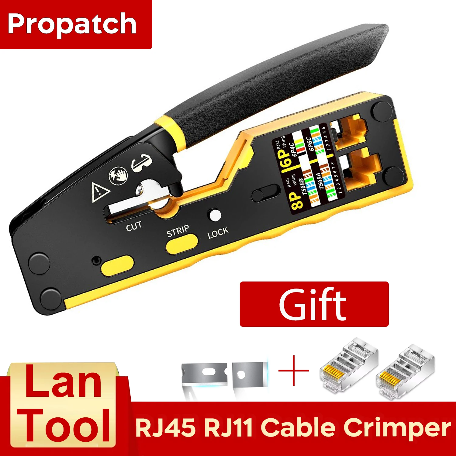 Propatch RJ45 Cat7 Crimp Tool Pass Through Crimper Cutter Modular Plug For Cat7 Cat6a Cat6 Cat5e Pass Through Connectors