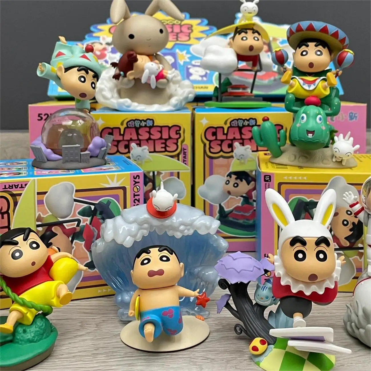 Genuine Blind Box Crayon Shin-Chan Classic Scene Series Anime Cartoon Decorations Pvc Model Action Figurines Ornament Toys Gift