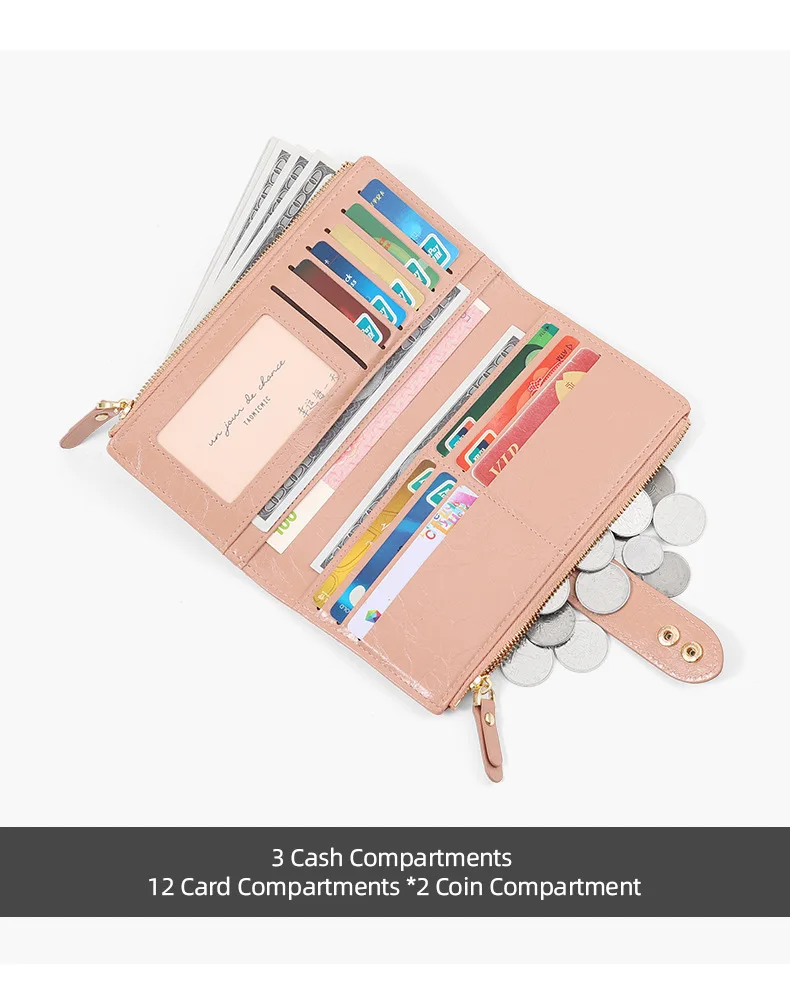 Fashionable V2025 Long Leather Wallet for Women Large Capacity Bifold Double Zipper Handheld Silver Money Purse Wholesale