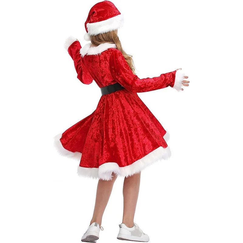 Women And Girls Sexy Ladies Christmas Dress With Hat Set Cosplay Costumes Santa Claus Suit Stage Show Clothing Dancing Robe Gown