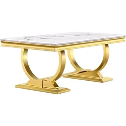 Coffee Table, White and Gold Rectangle Living Room Tea Table, Sofa Coffee Table for Living Room, Guest Hall, Reception Room