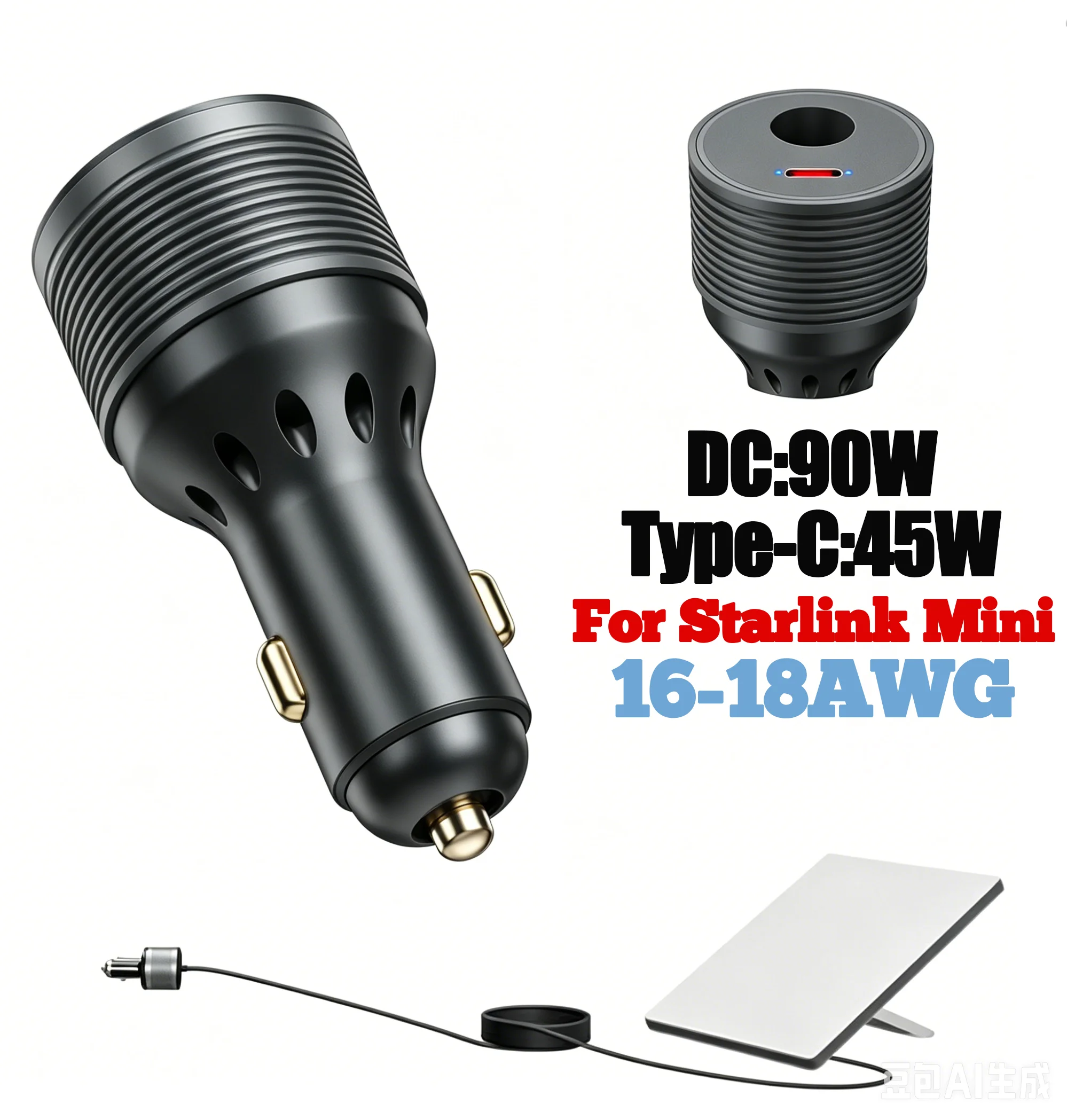 for Starlink Mini 12V-24V Car Charger 90W Dc30V-3A 45W Type-C Cigarette Lighter Adapter 16-18AWG Car Adapter Auto Accessories