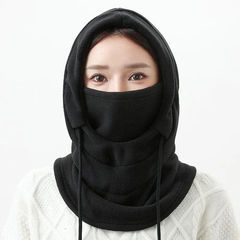 Unisex-Fleece-Winter-Sturmhaube, gestrickte Kapuze, winddichte Gesichtsmaske mit Kordelzug, warme Mütze zum Reiten bei kaltem Wetter, Kopfbedeckung
