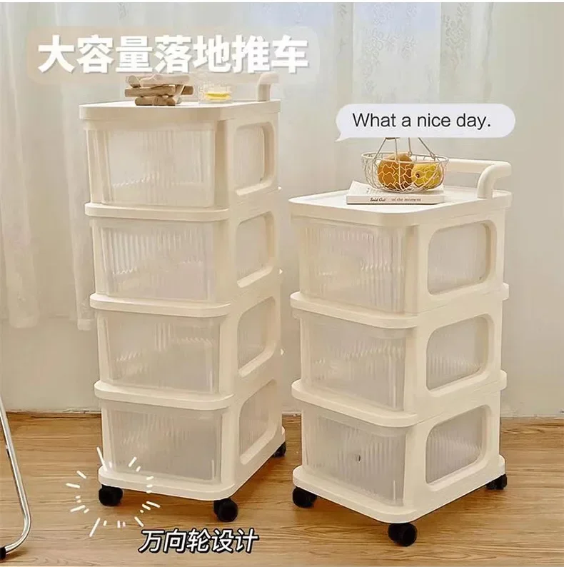 Plastic Lockers Snacks Cosmetics  Storage Rack Movable Drawer-type Trolleys Storage Shelf with Wheels Large Capacity