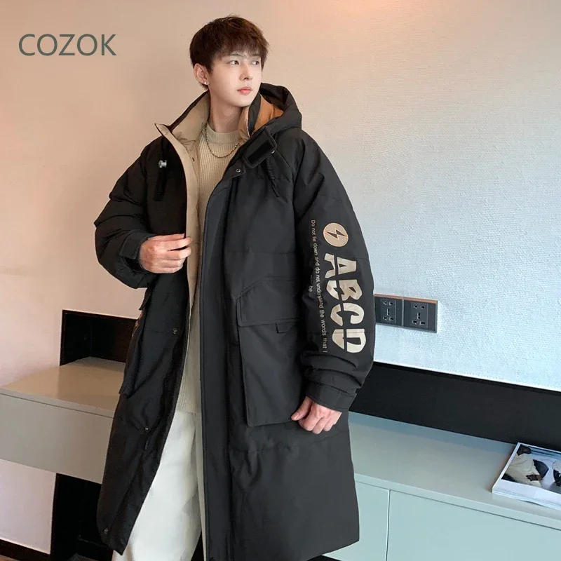 COZOK, chaqueta larga acolchada para hombre, acolchado de plumón de pato, chaqueta de invierno de marca para hombre, saco informal para hombre, nuevo en abrigos