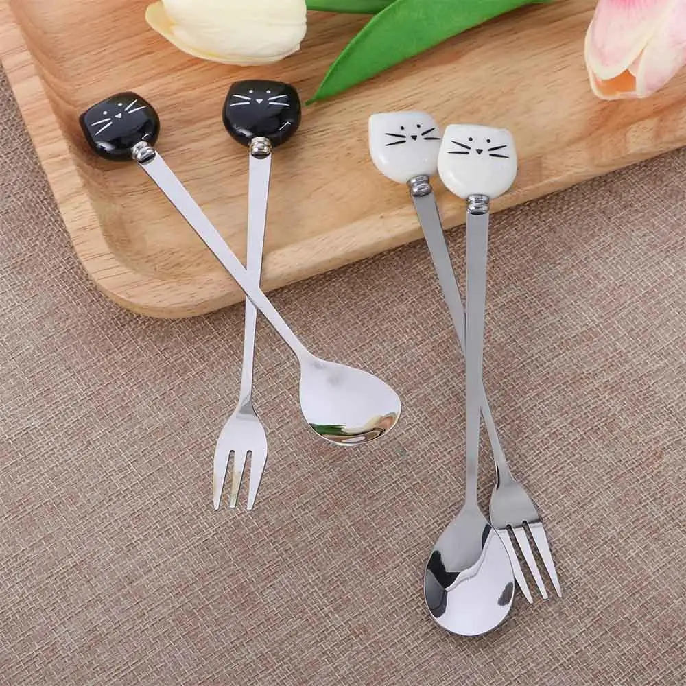 Kitchen Ice Cream Stainless Steel Cute Animals Cartoon Coffee Stirrer Tea Spoons Cat Dessert Spoon Stirring Tool